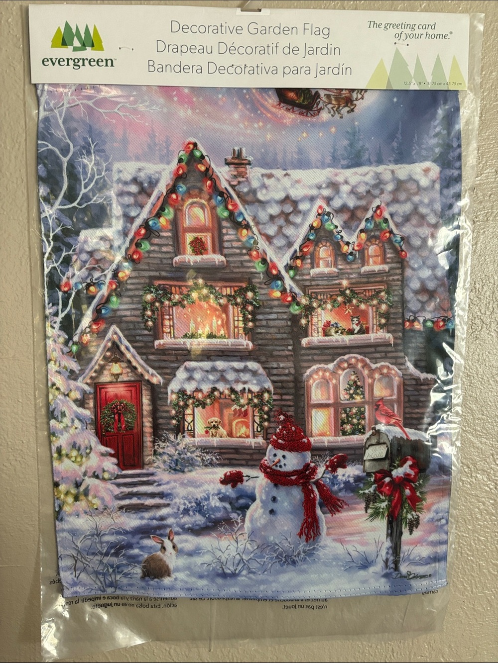 Christmas Snowman Home Snowy Scene Suede Garden Flag